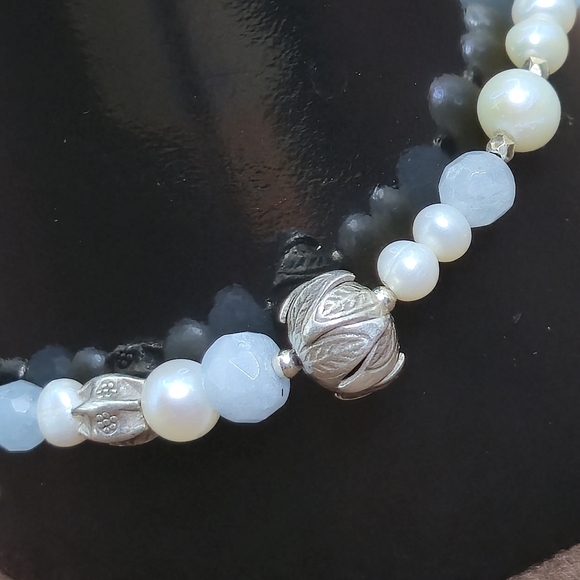 Aquamarine Pearl Sterling Silver Accents Toggle Bracelet - Picture 6 of 9
